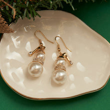 Load image into Gallery viewer, Holiday Christmas Snowman Pearl Gold Drop Earrings