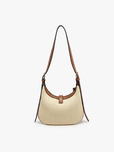 Load image into Gallery viewer, Straw Shoulder Bag w/ Top Zip & Twist-Lock Closure: Natural/Black