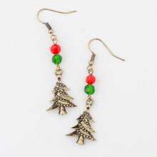 Load image into Gallery viewer, Holiday Beaded Christmas Tree Drop Earrings