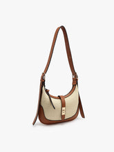 Load image into Gallery viewer, Straw Shoulder Bag w/ Top Zip & Twist-Lock Closure: Natural/Brown