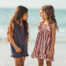 Load image into Gallery viewer, Check Gauze Blue Girl Romper - Blue Smoke: 2T