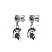 Load image into Gallery viewer, Michigan State Spartan Crystal Drop Earrings