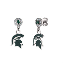 Load image into Gallery viewer, Michigan State Spartan Crystal Drop Earrings