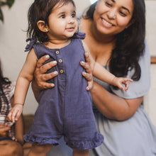 Load image into Gallery viewer, Check Gauze Blue Girl Romper - Blue Smoke: 18M