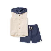 Load image into Gallery viewer, Organic Boy Slub Hooded Sleeveless Shirt & Shorts Set: 18M