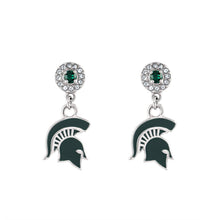 Load image into Gallery viewer, Michigan State Spartan Crystal Drop Earrings