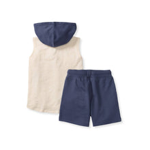 Load image into Gallery viewer, Organic Boy Slub Hooded Sleeveless Shirt &amp; Shorts Set: 18M
