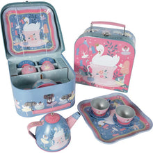 Load image into Gallery viewer, 7 pc Tin Tea Set Swan
