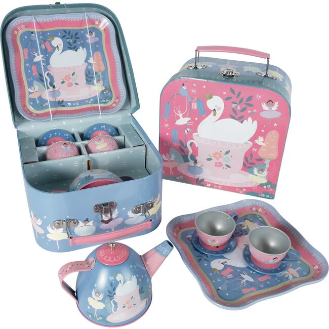 7 pc Tin Tea Set Swan