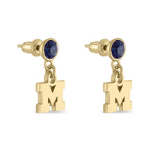 Load image into Gallery viewer, Michigan Block M Gold Plated Crystal Drop Earrings
