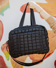 Load image into Gallery viewer, Black Quilted Duffel Weekender Bag w/ Pass-Thru Slip
