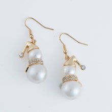 Load image into Gallery viewer, Holiday Christmas Snowman Pearl Gold Drop Earrings
