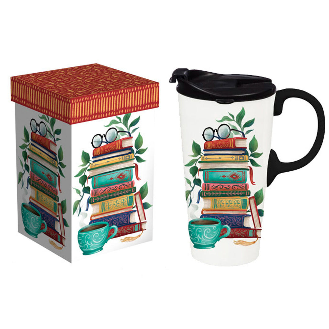 Books - Evergreen. 17 ounce ceramic cup with decorative box.