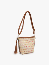 Load image into Gallery viewer, Straw Crossbody w/ Tassel: Herringbone/Taupe

