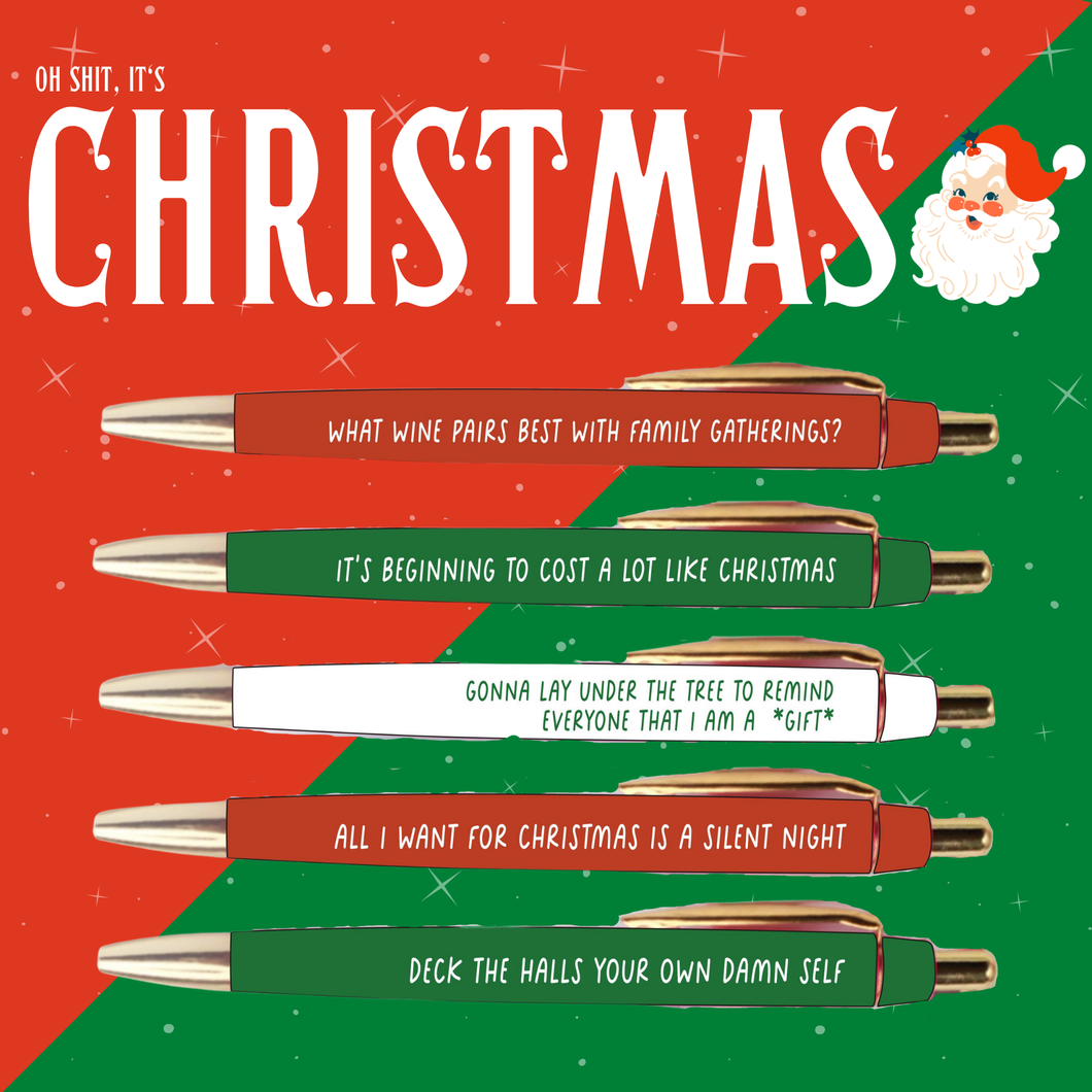 Christmas Pen Set (Holiday, pens, office, funny, unique)