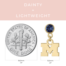 Load image into Gallery viewer, Michigan Block M Gold Plated Crystal Drop Earrings
