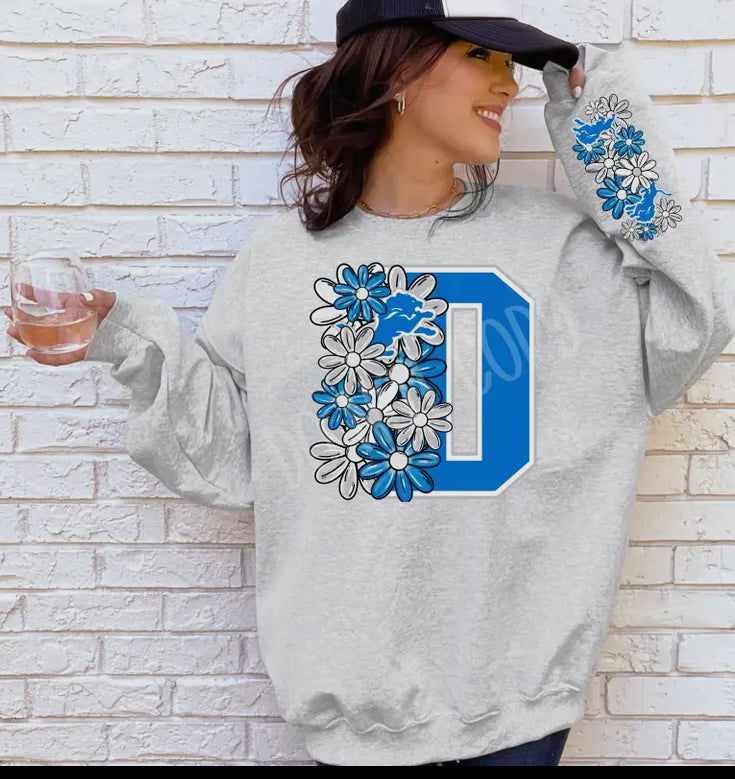 Detroit Lions Adult  Sweatshirt Flowers White