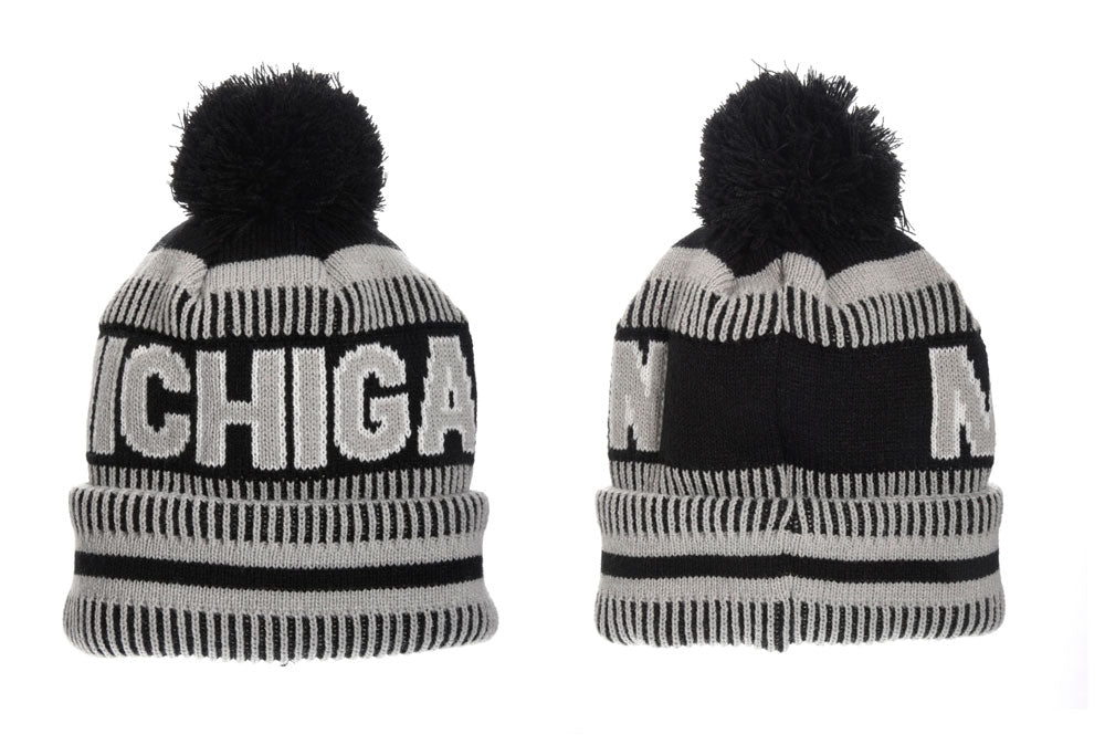 Michigan Black and Grey Pom Hat