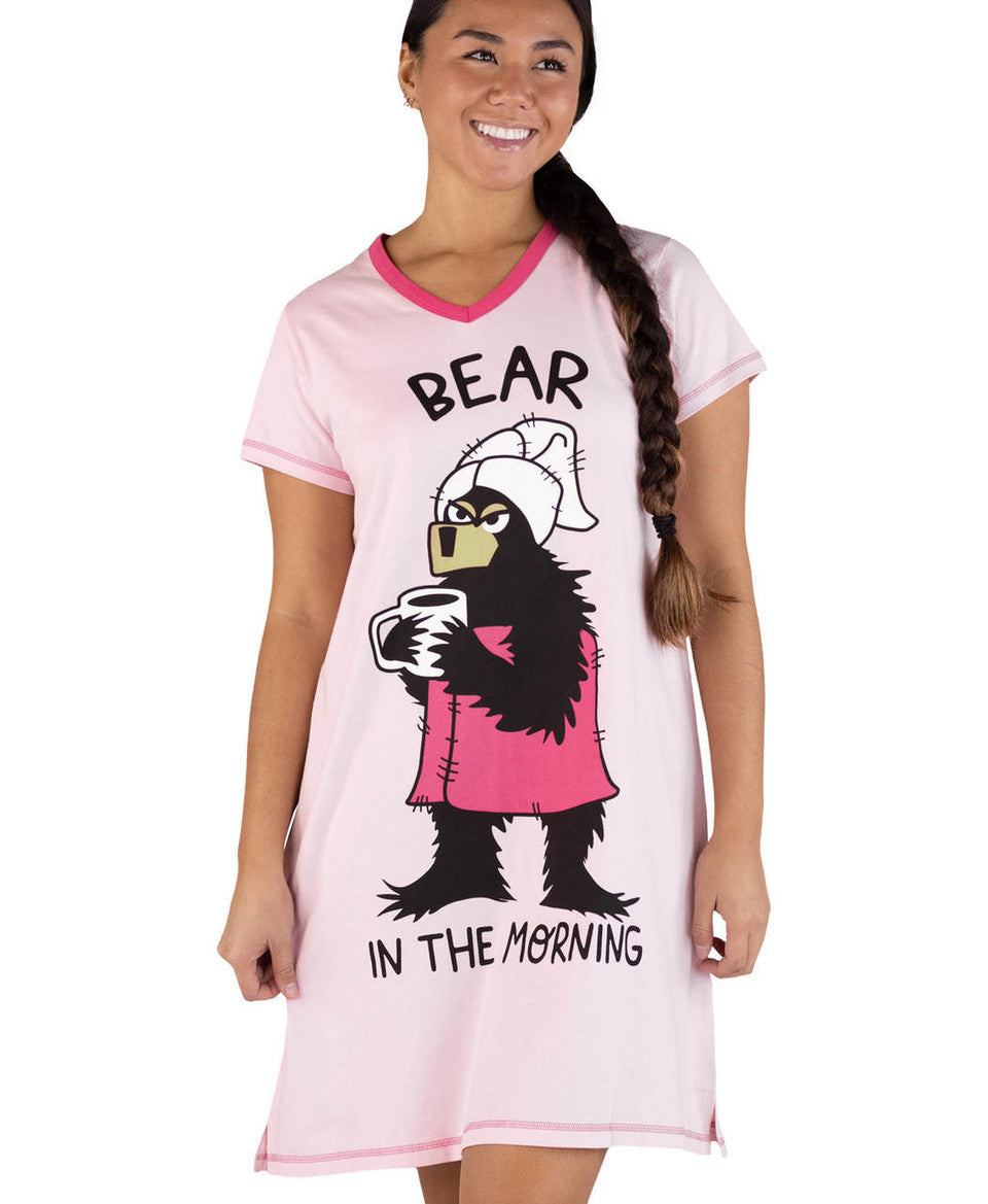 Bear in the Morning Pink Women's S/M Nightshirt Lazy One LO