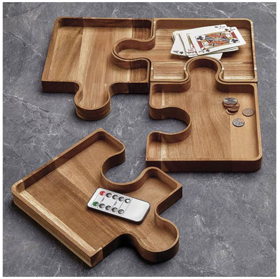 Acacia Wood Puzzle Piece Tray 4pcs