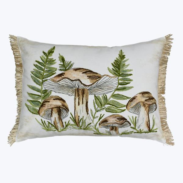 Cotton Mushroom Pattern Pillow w/Fringe