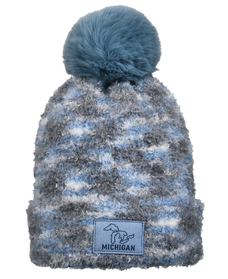 Michigan Blue Grey Fuzzy Pom Hat