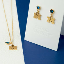 Load image into Gallery viewer, Michigan Block M Gold Plated Crystal Drop Earrings
