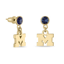 Load image into Gallery viewer, Michigan Block M Gold Plated Crystal Drop Earrings

