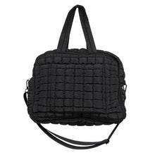 Load image into Gallery viewer, Black Quilted Duffel Weekender Bag w/ Pass-Thru Slip
