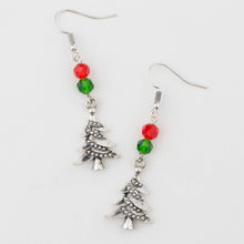 Load image into Gallery viewer, Holiday Beaded Christmas Tree Drop Earrings

