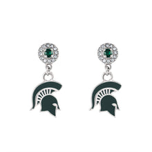 Load image into Gallery viewer, Michigan State Spartan Crystal Drop Earrings
