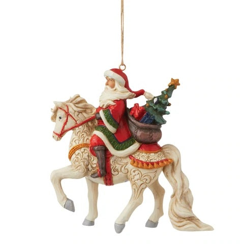 Santa riding white horse