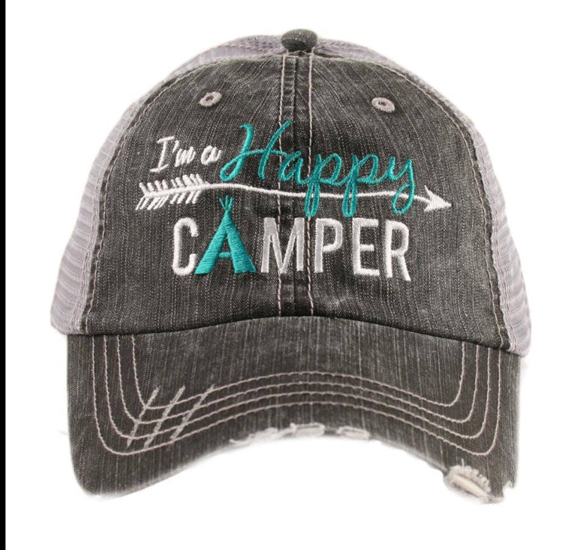 Happy Camper Hat Teal or Pink