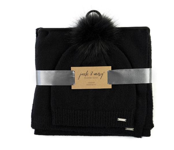 Hat and Scarf Knitwear Set Black