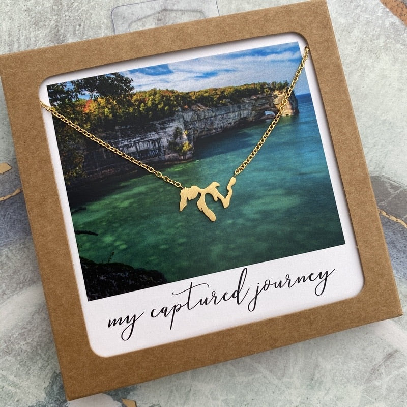 MCJ Gold Great Lakes Outline Necklace